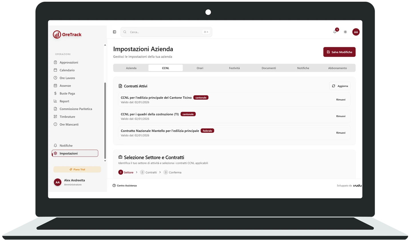 OreTrack - Impostazioni CCNL